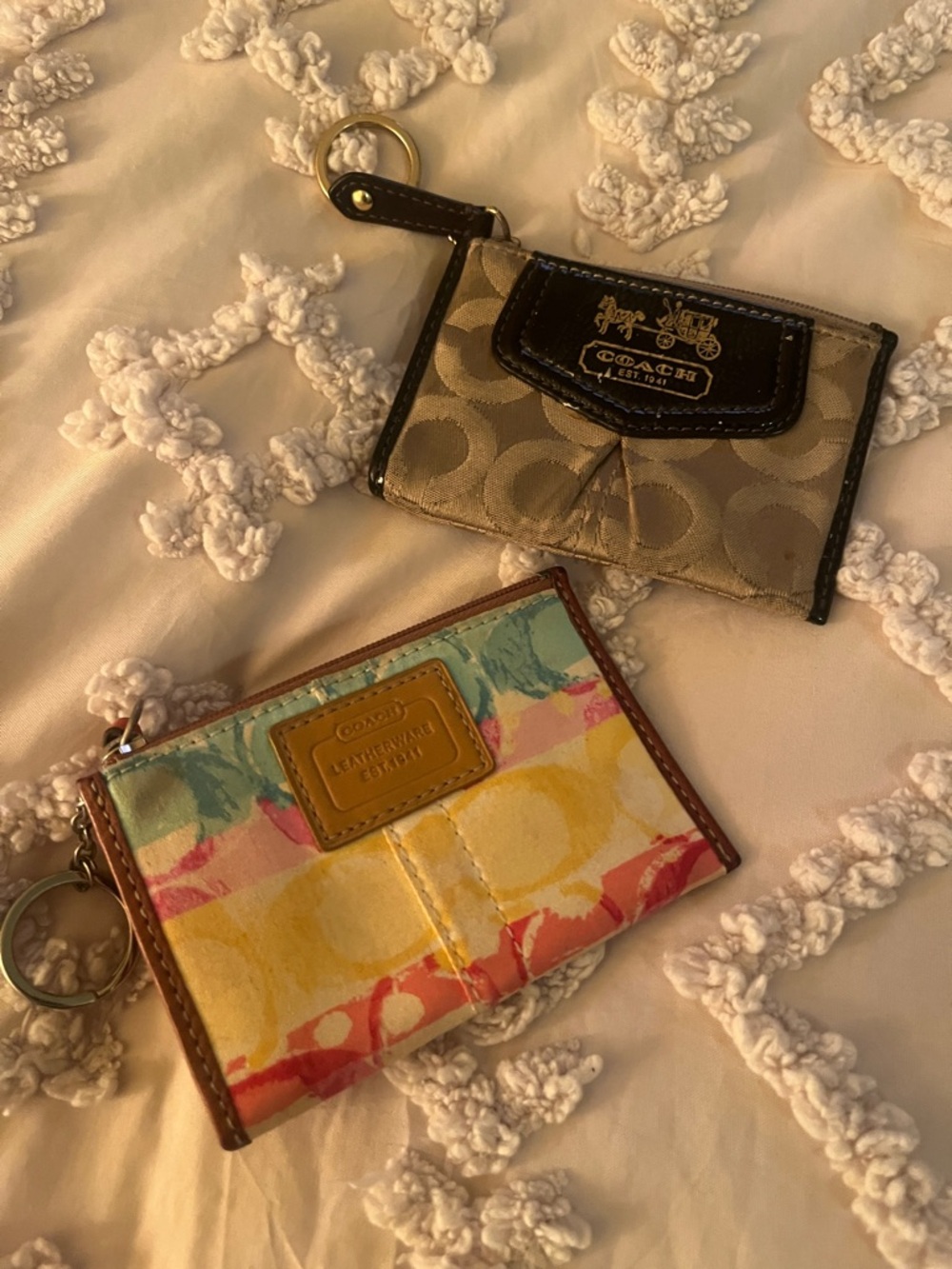 Coach Beige Signature and Multicolor Watercolor Key Card Holders